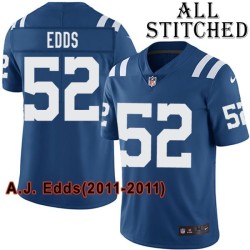 Blue Home Embroidered A.J. Edds Indianapolis Colts #52 Stitched Jersey