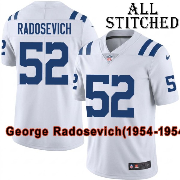 White Embroidered George Radosevich Indianapolis Colts #52 Stitched Jersey