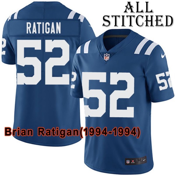 Blue Home Embroidered Brian Ratigan Indianapolis Colts #52 Stitched Jersey