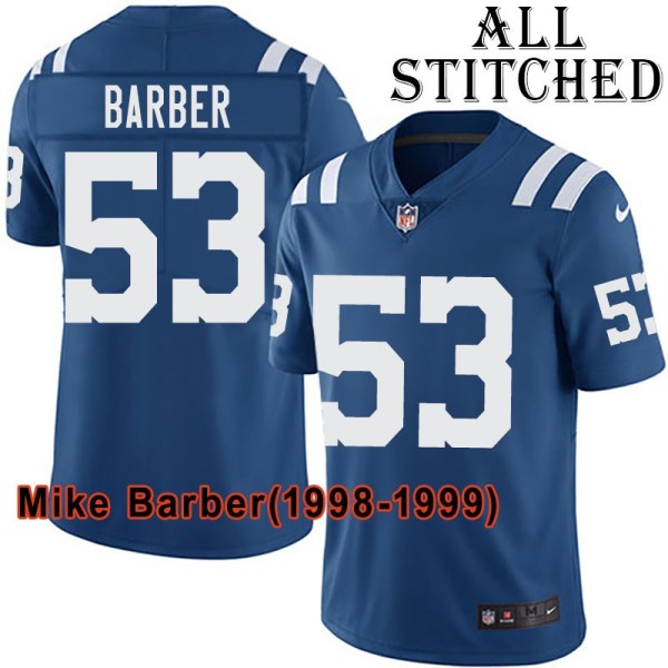 Blue Home Embroidered Mike Barber Indianapolis Colts #53 Stitched Jersey