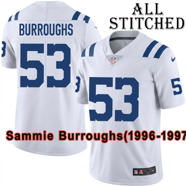 White Embroidered Sammie Burroughs Indianapolis Colts #53 Stitched Jersey
