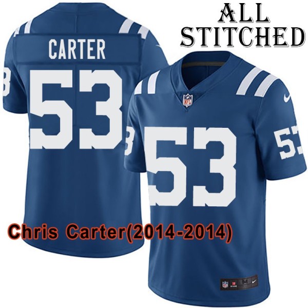 Blue Home Embroidered Chris Carter Indianapolis Colts #53 Stitched Jersey