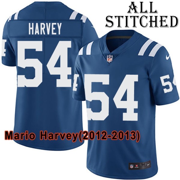 Blue Home Embroidered Mario Harvey Indianapolis Colts #54 Stitched Jersey