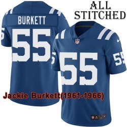 Blue Home Embroidered Jackie Burkett Indianapolis Colts #55 Stitched Jersey