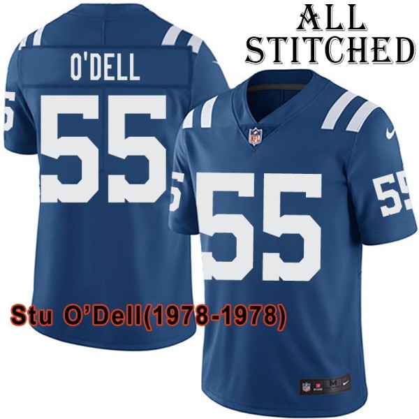 Blue Home Embroidered Stu O'Dell Indianapolis Colts #55 Stitched Jersey