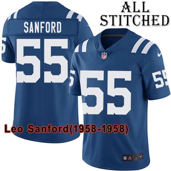 Blue Home Embroidered Leo Sanford Indianapolis Colts #55 Stitched Jersey