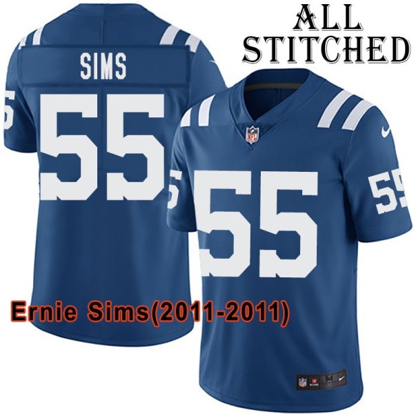 Blue Home Embroidered Ernie Sims Indianapolis Colts #55 Stitched Jersey