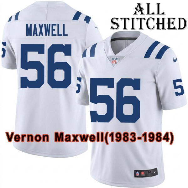 White Embroidered Vernon Maxwell Indianapolis Colts #56 Stitched Jersey