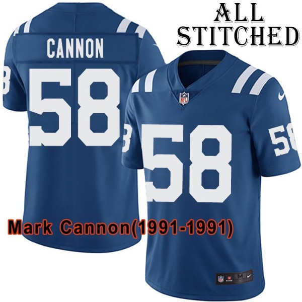 Blue Home Embroidered Mark Cannon Indianapolis Colts #58 Stitched Jersey