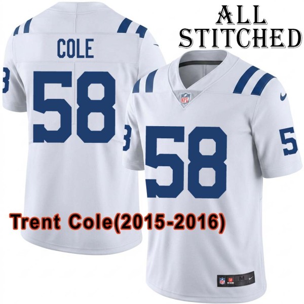 White Embroidered Trent Cole Indianapolis Colts #58 Stitched Jersey