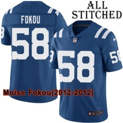 Blue Home Embroidered Moise Fokou Indianapolis Colts #58 Stitched Jersey