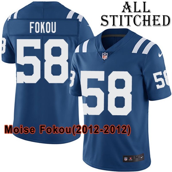 Blue Home Embroidered Moise Fokou Indianapolis Colts #58 Stitched Jersey