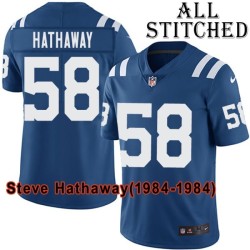 Blue Home Embroidered Steve Hathaway Indianapolis Colts #58 Stitched Jersey