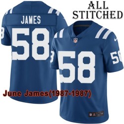 Blue Home Embroidered June James Indianapolis Colts #58 Stitched Jersey