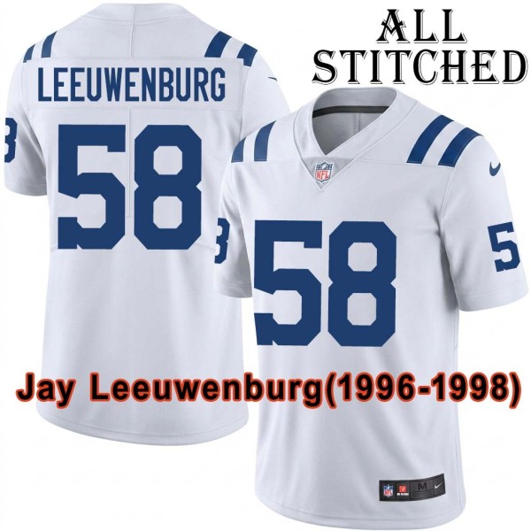 White Embroidered Jay Leeuwenburg Indianapolis Colts #58 Stitched Jersey