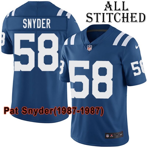 Blue Home Embroidered Pat Snyder Indianapolis Colts #58 Stitched Jersey