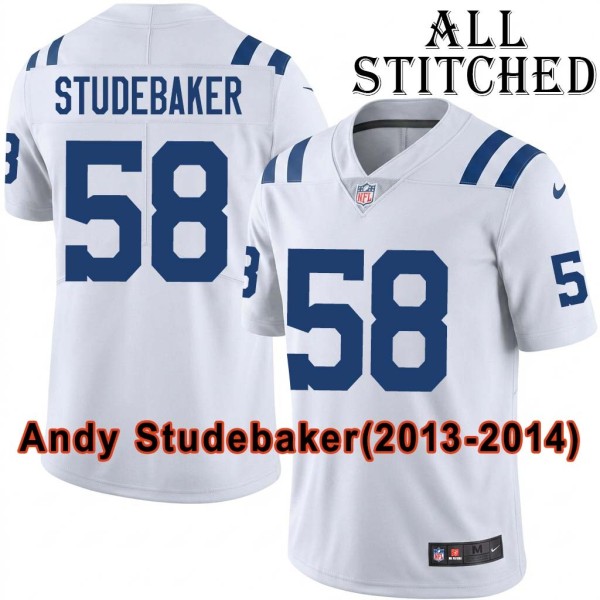 White Embroidered Andy Studebaker Indianapolis Colts #58 Stitched Jersey
