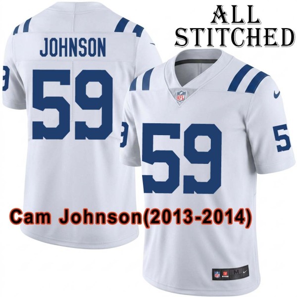 White Embroidered Cam Johnson Indianapolis Colts #59 Stitched Jersey
