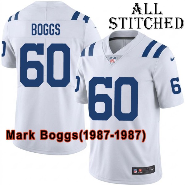 White Embroidered Mark Boggs Indianapolis Colts #60 Stitched Jersey