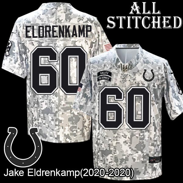 Camo Embroidered Jake Eldrenkamp Indianapolis Colts #60 Stitched Jersey