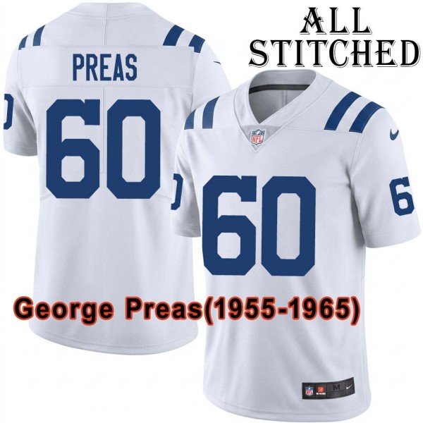 White Embroidered George Preas Indianapolis Colts #60 Stitched Jersey