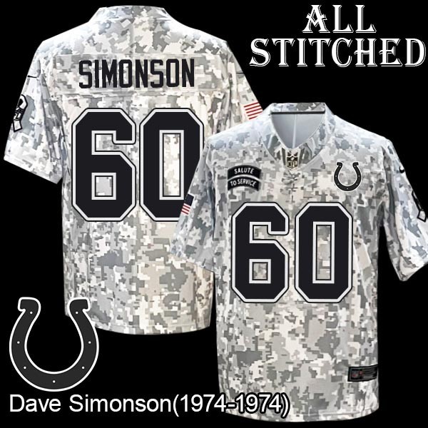Camo Embroidered Dave Simonson Indianapolis Colts #60 Stitched Jersey
