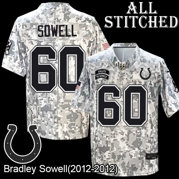 Camo Embroidered Bradley Sowell Indianapolis Colts #60 Stitched Jersey