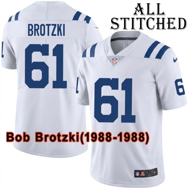 White Embroidered Bob Brotzki Indianapolis Colts #61 Stitched Jersey