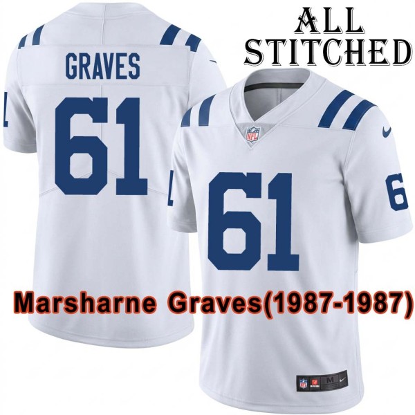 White Embroidered Marsharne Graves Indianapolis Colts #61 Stitched Jersey