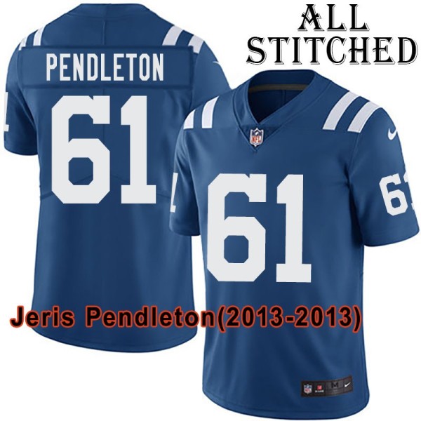 Blue Home Embroidered Jeris Pendleton Indianapolis Colts #61 Stitched Jersey
