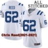 White Embroidered Chris Reed Indianapolis Colts #62 Stitched Jersey
