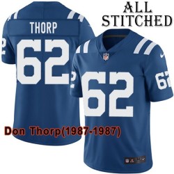 Blue Home Embroidered Don Thorp Indianapolis Colts #62 Stitched Jersey