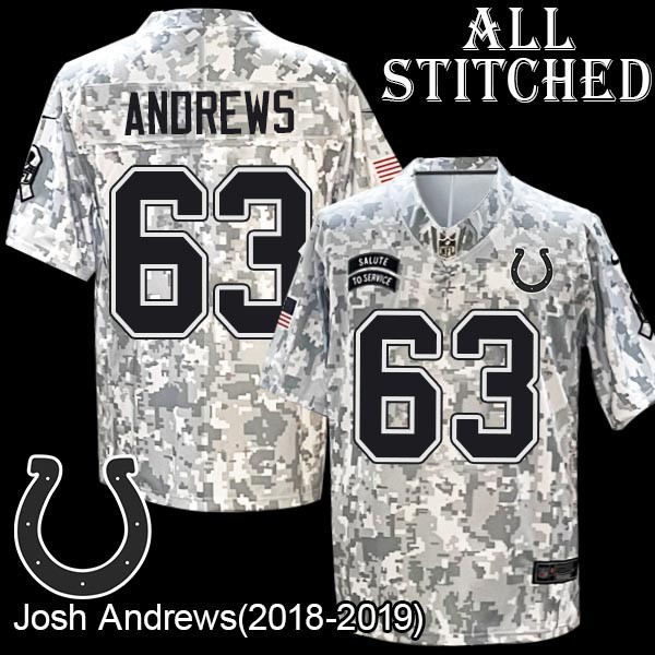 Camo Embroidered Josh Andrews Indianapolis Colts #63 Stitched Jersey