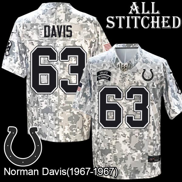 Camo Embroidered Norman Davis Indianapolis Colts #63 Stitched Jersey