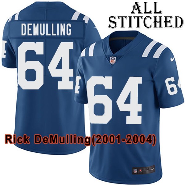 Blue Home Embroidered Rick DeMulling Indianapolis Colts #64 Stitched Jersey