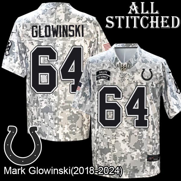 Camo Embroidered Mark Glowinski Indianapolis Colts #64 Stitched Jersey