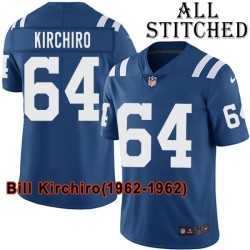 Blue Home Embroidered Bill Kirchiro Indianapolis Colts #64 Stitched Jersey