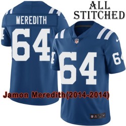 Blue Home Embroidered Jamon Meredith Indianapolis Colts #64 Stitched Jersey