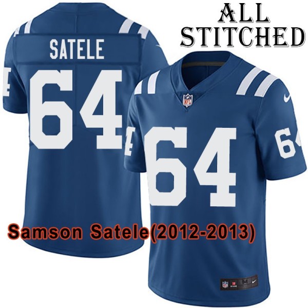 Blue Home Embroidered Samson Satele Indianapolis Colts #64 Stitched Jersey