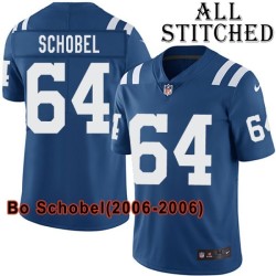 Blue Home Embroidered Bo Schobel Indianapolis Colts #64 Stitched Jersey