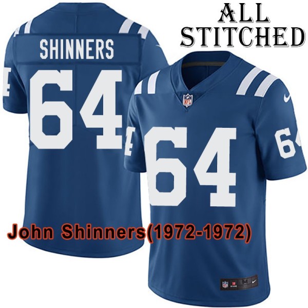 Blue Home Embroidered John Shinners Indianapolis Colts #64 Stitched Jersey