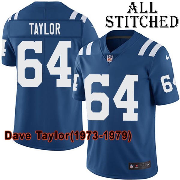 Blue Home Embroidered Dave Taylor Indianapolis Colts #64 Stitched Jersey