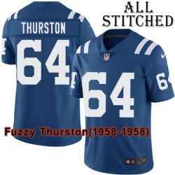 Blue Home Embroidered Fuzzy Thurston Indianapolis Colts #64 Stitched Jersey