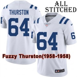 White Embroidered Fuzzy Thurston Indianapolis Colts #64 Stitched Jersey