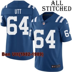 Blue Home Embroidered Ben Utt Indianapolis Colts #64 Stitched Jersey
