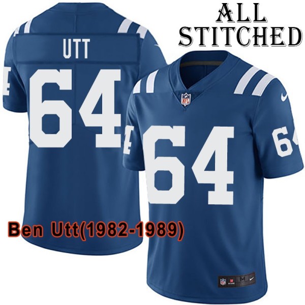 Blue Home Embroidered Ben Utt Indianapolis Colts #64 Stitched Jersey