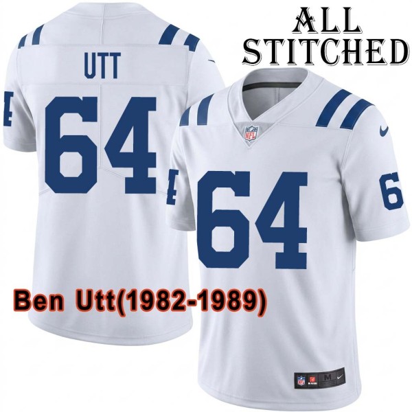 White Embroidered Ben Utt Indianapolis Colts #64 Stitched Jersey