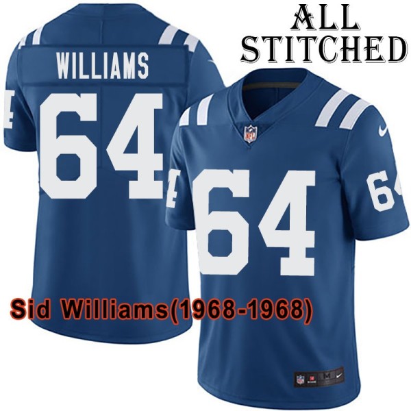 Blue Home Embroidered Sid Williams Indianapolis Colts #64 Stitched Jersey