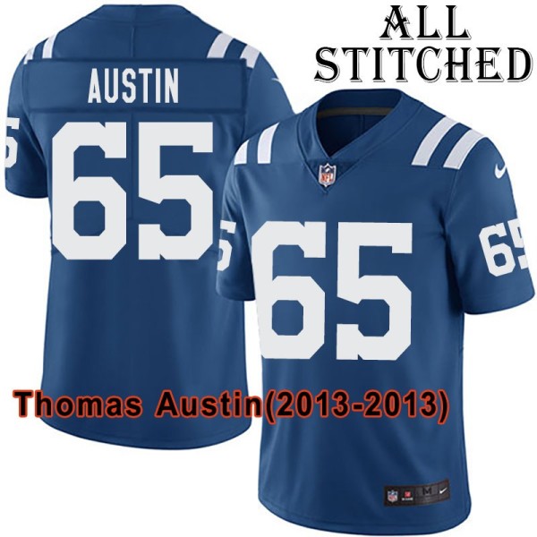 Blue Home Embroidered Thomas Austin Indianapolis Colts #65 Stitched Jersey
