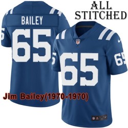 Blue Home Embroidered Jim Bailey Indianapolis Colts #65 Stitched Jersey